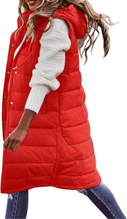 Generic Padded Gilet For Women Uk Casual Soild Longline Hood Waistcoat Loose Fit Zip Windproof Trench Coat Lightweight Walking Gilet Warm Overcoat Heated Puff