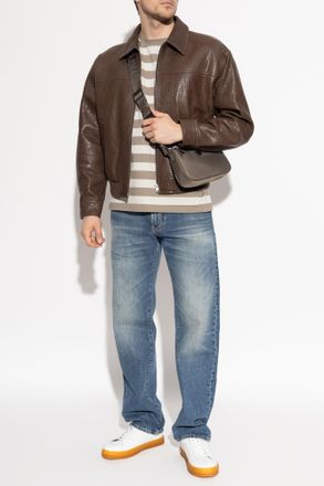 Emporio Armani T-shirt With A Striped Pattern, Mens, Beige