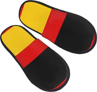 Generic Plush Fluffy Slipper german flag print Mens Slipper Breathable Spa Slippers for Hotels Travel Guest L