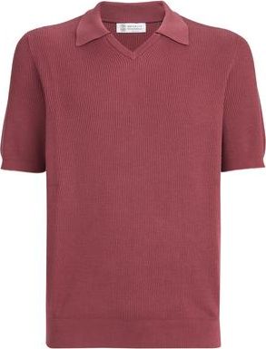 Brunello Cucinelli Cotton English rib knit polo in Coral at Nordstrom, Size 44 It