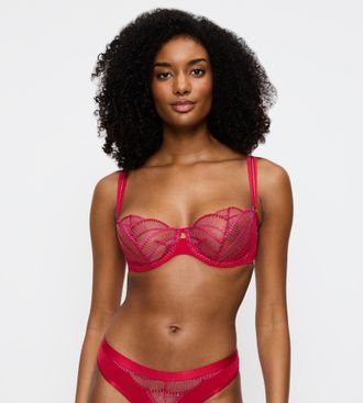 Triumph Balconette-BH TRIUMPH Palina Sea Full of Stars, Damen, Gr. 70, Cup F, rot (shanghai rot), Microtouch, Obermaterial: 48% Polyamid, 43% Polyester, 9% El