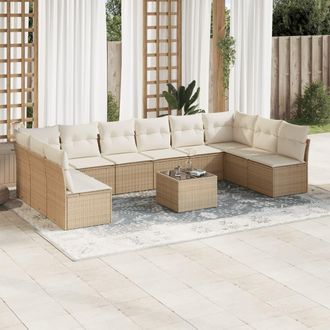vidaXL Set De Sof&aacute;s De Jard&iacute;n 11pzas Con Cojines Rat&aacute;n Sint&eacute;tico Beige Vidaxl