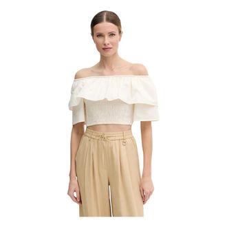 Gaud&igrave; Overhemden, Dames, Beige, XL, Katoen, Ruffle Blouse