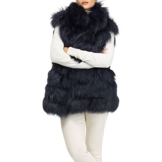 Gorski Genuine Shearling Vest in Navy at Nordstrom, Size X-Small