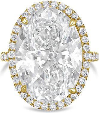 Diana M. Jewels 18kt yellow gold 12ct lab grown Oval Diamond Halo Pav&eacute; Ring