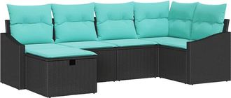 vidaXL Juego De Sof&aacute; 6 Uds. Negro Rat&aacute;n Sint&eacute;tico Vidaxl