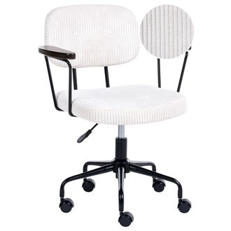 Beliani Silla De Oficina De Pana Giratorio Ajustable Escritorio Blanco Crema Algerita