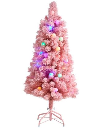 Nearly Natural 4Ft Holiday Frosted Pink Cashmere Artificial Christmas Tree