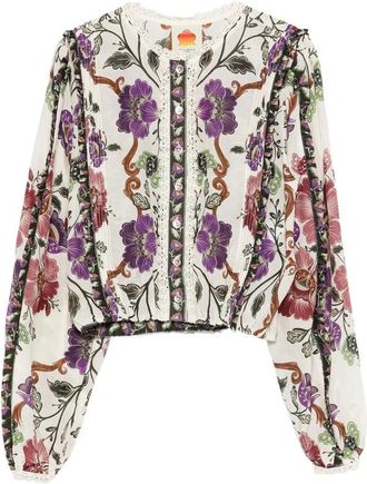Farm Rio Floral Lace-trim Shirt
