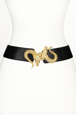 Raina Dragon Buckle Leather Belt in Black at Nordstrom, Size Medium