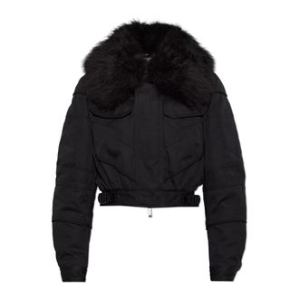 Dsquared2 Jassen, Dames, Zwart, XS, Katoen, Jas met bontkraag