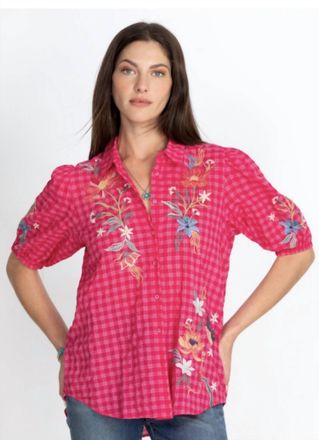 Johnny Was Jordan Lisbon Shirt In Red Plaid