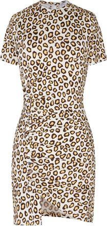 Paco Rabanne Luipaardprint Gedrapeerde Mini Jurk - Dames - Korte kleedjes - Beige - XS - Kleedjes