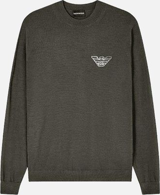 Emporio Armani Mens Eagle Patch Logo Grey Knitted Jumper - Size: 40