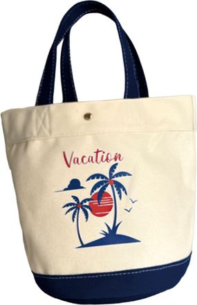 Generic Canvas Tote Bag with Colour-Block and Tropical Pattern Stylish Shoulder or Hand Carry for Daily Commuting and Shopping (White, 8.27 &times; 7.87 &times; 9.84 in)