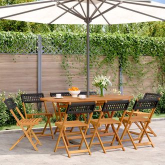 vidaXL Vidaxl - Sillas De Jard&iacute;n Plegables 8 Uds Madera Maciza Y Rat&aacute;n Pe Negro