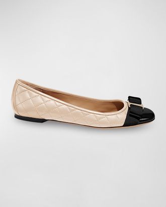 Ferragamo Varina Quilted Bow Ballerina Flats