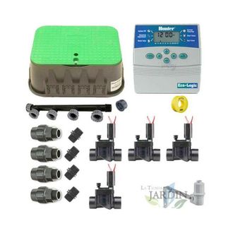 Hunter Kit Riego Automatico 4 Zonas 24v Hunter Para Tuberia 32mm Incluye Programador, Electrovalvulas Y Accesorios