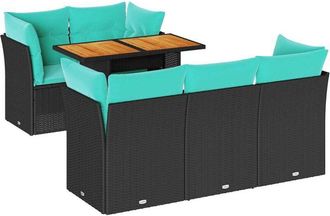 vidaXL Set De Sof&aacute;s De Jard&iacute;n 6 Piezas Y Cojines Rat&aacute;n Sint&eacute;tico Negro Vidaxl