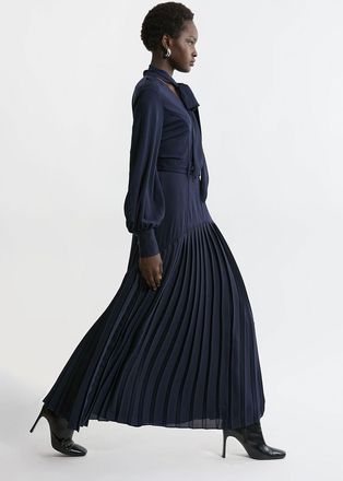 Karen Millen Womens Jersey Ponte Georgette Mix Midi Dress - Navy viscose - Size X-Small