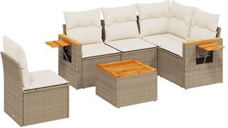 vidaXL Juego De Sof&aacute;s Jard&iacute;n Con Cojines 6 Pzas Rat&aacute;n Sint&eacute;tico Beige Vidaxl