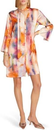 Robert Graham Brenna Tie Neck Long Sleeve Shift Dress in Pink Multi at Nordstrom Rack, Size 10