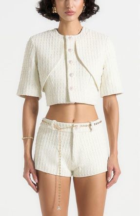 Mani&egrave;re De Voir Alba Tweed Mock Neck Curve Detailing Top in Cream at Nordstrom, Size 12