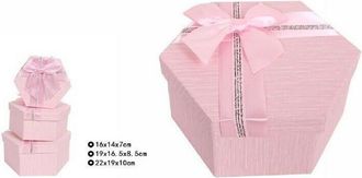 Trade Shop Trade Shop - Set 3 Pezzi Scatole Box Per Regali Varie Misure Esagonali Rosa Con Fiocco 69351