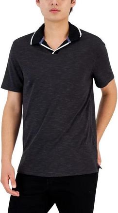 Alfani Polo Shirts MensDeep Black Johnny Collar Short Sleeve Pullover FTS270