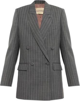 Valentino Garavani Dubbelrijige Pinstripe Blazer - Dames - Blazers - Grijs - 2XS - Wol - Jassen