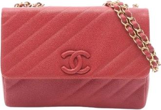 Chanel Pre-owned Bias Stitch Grained Calf Schoudertas - Dames - Vintage Schoudertas - Rood - ONE Size - Leer - Vintage