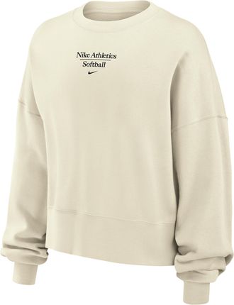 Nike Womens Phoenix Fleece Softball Crew-Neck Sweatshirt in White | W33302SB25-SAI
