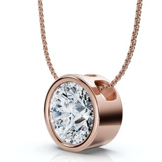 Pompeii3 1Ct Certified Bezel Round Cut Diamond Pendant 14k Gold 18 Necklace Lab Grown