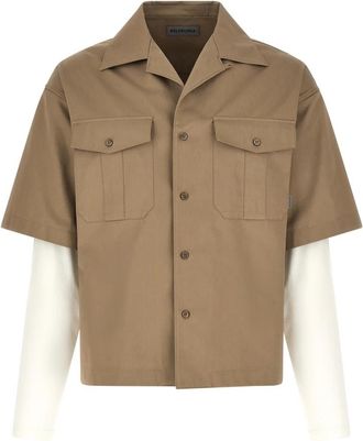 Balenciaga Double-Layer Bowling Shirt - Heren - Korte mouwen Overhemden - Beige - M - Katoen - Overhemden