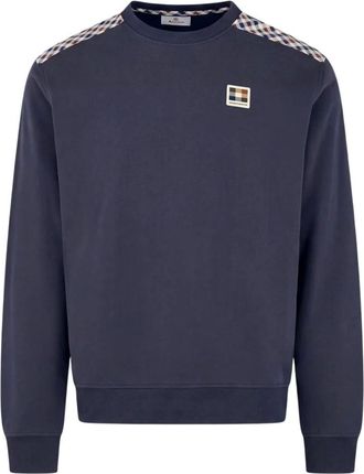 Aquascutum Felpa Girocollo in Pile con Spalle a Quadri - - Sweatshirts & Hoodies - Uomo - Blu - 2XL
