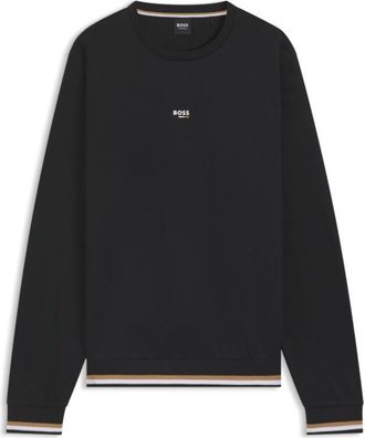 BOSS Cotton-terry sweatshirt with logo and signature stripes