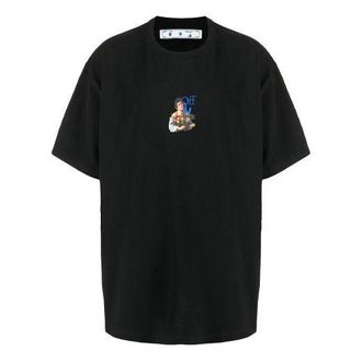 Off-white 21SS Painting Blue Arrow Cartoon Short Sleeve Loose Fit Black OMAA038S21JER0071040