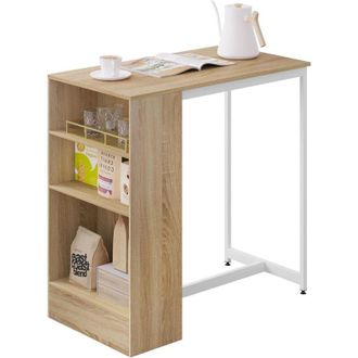 Woltu Mesa De Bar Con Estante Lateral De 3 Niveles. Para Comedor. Sal&oacute;n. Cocina. Madera Clara+blanco - Woltu