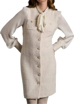 Weill Tweed And Silk Pussy Bow Mini Dress In Ecru