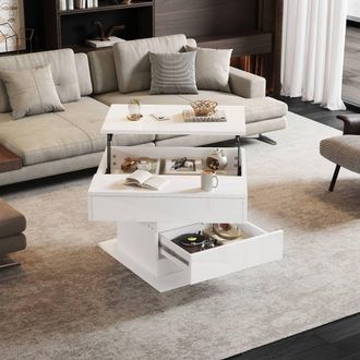 Matteo White High-Gloss Lift-Top 360&deg; Rotating Coffee Table with Storage