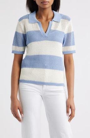 Beach Lunch Lounge Skye Stripe Crochet Polo in Perry Blue/ivory at Nordstrom Rack, Size X-Small
