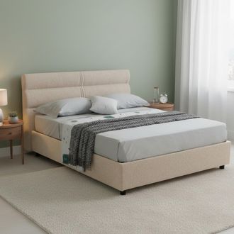 Dmora Cama Matrimonial Bedero, Cama Con Colch&oacute;n Incluido, Desenfundable Made In Italy, Con Almacenaje, Gris Taupe Taupe