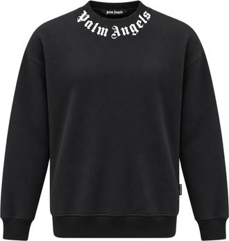 Palm Angels Neck Logo Crewneck Sweatshirt - Heren - Sweatshirts - Zwart - XL - Katoen - Hoodies & sweatvesten