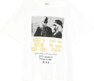A Gold E Short Sleeve Mock Neck Graphic - Heren - T-shirts - Wit - L - Katoen - Tops