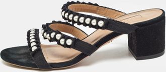 Aquazzura Black Suede And Canvas Love Story Slide Sandals