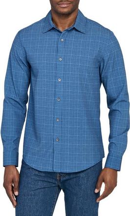 W.R.K Slim Fit Square Geo Print Performance Button-Up Shirt in Navy at Nordstrom, Size Xx-Large