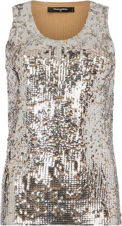 Dsquared2 Canotta con paillettes Girocollo Smanicata - Dames - Tops zonder mouwen - Beige - XS - Pailletten - Tops