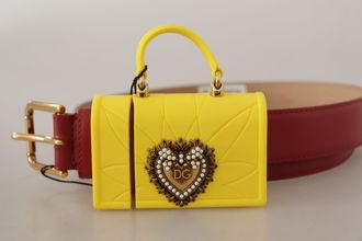 Dolce & Gabbana Womens Red Leather Yellow Devotion Heart Bag Buckle Belt
