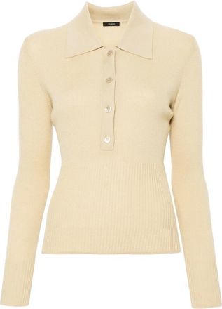 Joseph Fijn Geribbelde Merinos Polo Shirt - Dames - Polos - Beige - XL - Wol - Tops