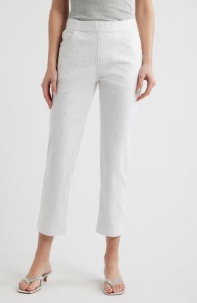 Hue Rhinestone Straight Leg Crop Denim Leggings in White at Nordstrom, Size X-Large